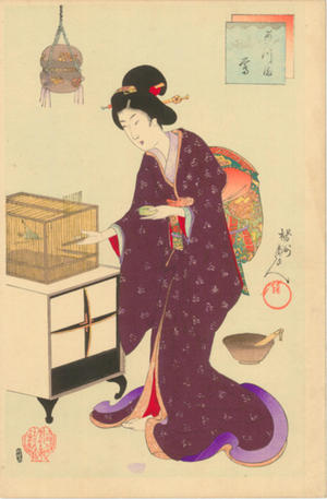 Toyohara Chikanobu: Uguisu (bush warbler) - Japanese Art Open Database