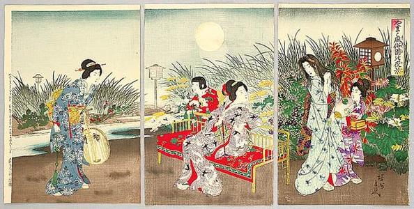 Toyohara Chikanobu: Scene of a Flower Gargen at Night — 園之夜景 - Japanese Art Open Database
