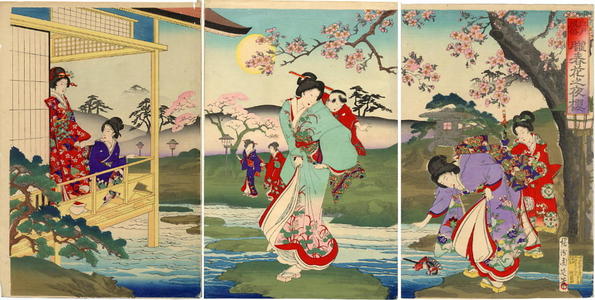 Toyohara Chikanobu: Cherry Blossoms at night - Japanese Art Open Database