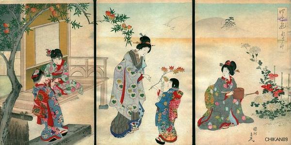 Toyohara Chikanobu: Unknown- bijin and children - Japanese Art Open Database