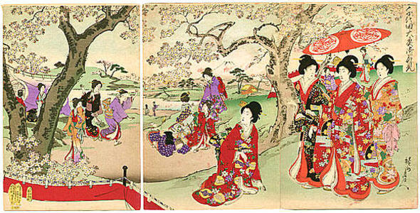 Toyohara Chikanobu: Cherry Blossoms Party — Chiyoda Ooku Ohanami - Japanese Art Open Database