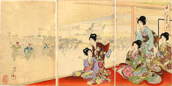 豊原周延: Ladies watching New Year Procession - Japanese Art Open Database