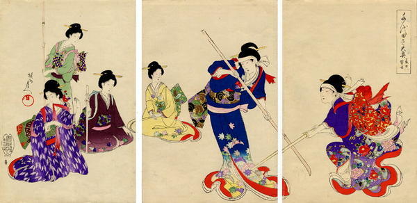 Toyohara Chikanobu: Practicing pole sword - Japanese Art Open Database