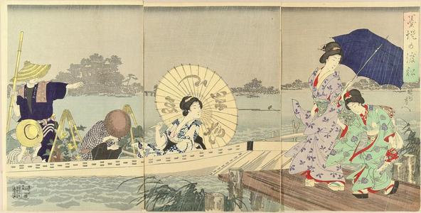 豊原周延: Ferry boat at Sumida Riverbank - Japanese Art Open Database