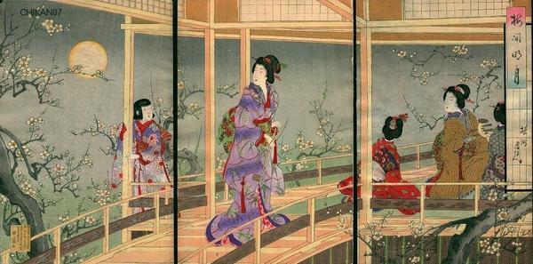 Toyohara Chikanobu: Full Moon among the Plum Trees - Japanese Art Open Database