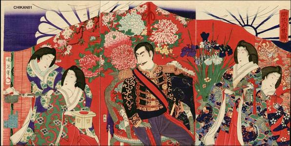 Toyohara Chikanobu: Imperial Inspection of Blooming Flowers - Japanese Art Open Database