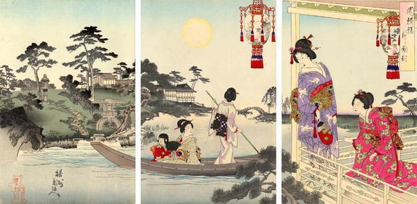 豊原周延: Moon viewing from Balcony - Japanese Art Open Database