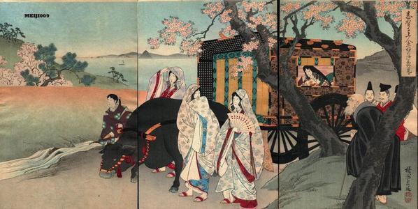Toyohara Chikanobu: Priest Shiga Shonin and Court Lady - Japanese Art Open Database