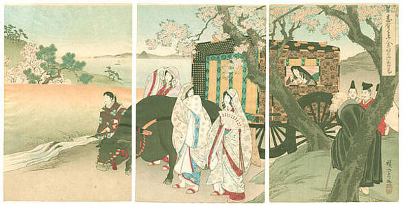 Toyohara Chikanobu: Priest Shiga Shonin and Court Lady - Japanese Art Open Database