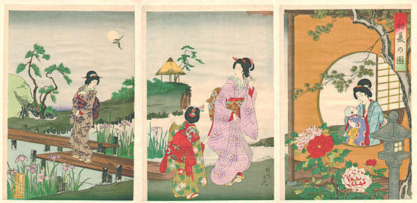 Toyohara Chikanobu: Shoka no Sono -A scene of the garden in the early summer — 初夏の園 - Japanese Art Open Database