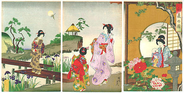 Toyohara Chikanobu: Shoka no Sono -A scene of the garden in the early summer — 初夏の園 - Japanese Art Open Database