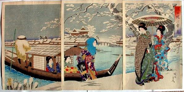 豊原周延: Snow Scene on the Banks of Sumida River — 隅田堤乃雪景 - Japanese Art Open Database
