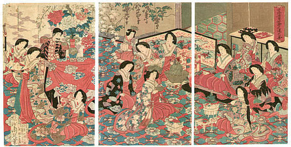 Toyohara Chikanobu: Tea Party - Meiji Emperor and Empress — 高貴茶の湯の景 Koki Chanoyu no En - Japanese Art Open Database