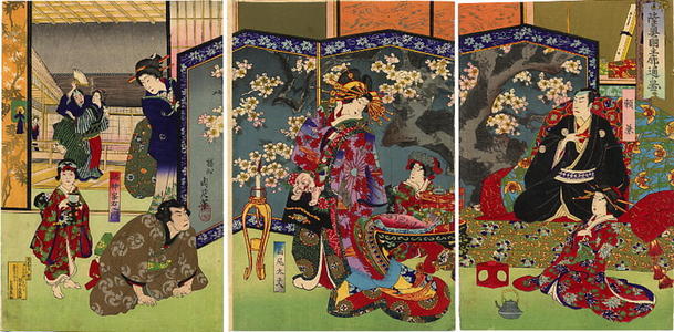 豊原周延: The Lord of Mutsu Province visiting the Pleasure Quarters - Japanese Art Open Database