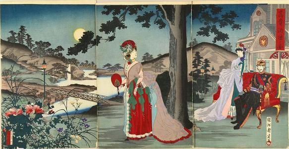 豊原周延: The emperor enjoying the evening cool - Japanese Art Open Database