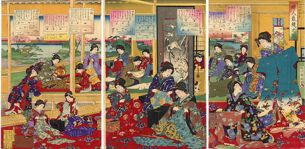 Toyohara Chikanobu: Womens Sewing Party - Japanese Art Open Database