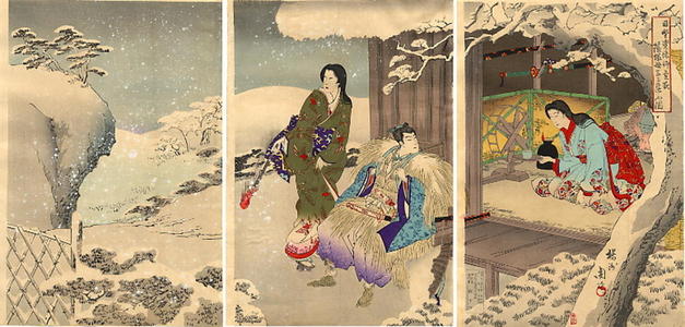豊原周延: Young Samurai visiting her mother in hiding - Japanese Art Open Database