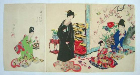 Toyohara Chikanobu: Bonsai and Toys — 盆栽におもちゃ - Japanese Art Open Database