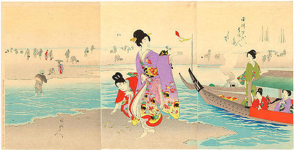 Toyohara Chikanobu: Shiohigari- Clam Digging - Japanese Art Open Database