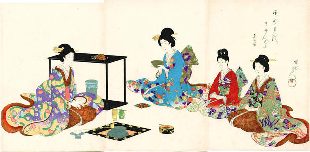 Toyohara Chikanobu: Tea Ceremony — Tamagawa Jidai Kifujin no Zu - Japanese Art Open Database