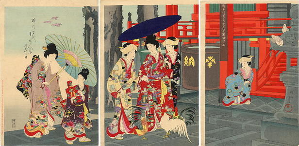 豊原周延: Women visiting Sensoji temple - Japanese Art Open Database