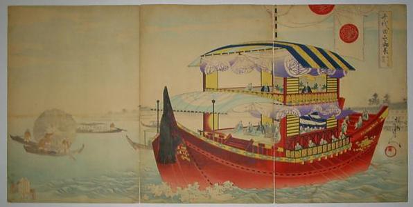 Toyohara Chikanobu: Tour by boat- Okawa-river — 大川筋 御成 - Japanese Art Open Database