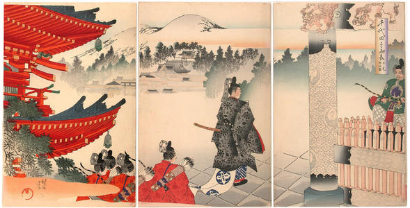 Toyohara Chikanobu: Visit of the prince at the Nikko shrine - Japanese Art Open Database