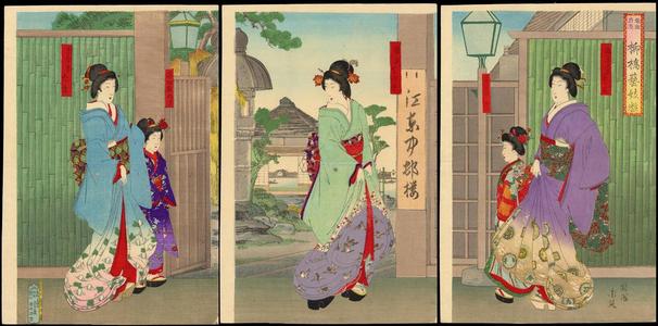 豊原周延: Fashionable Geisha in Yanagibashi — 柳橋芸妓粧 - Japanese Art Open Database