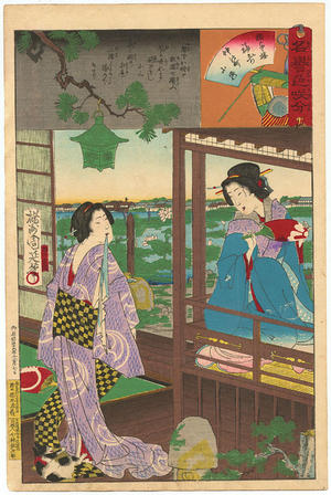 Toyohara Chikanobu: Geisha Inazuma of Inagi-ro and another geisha of Nakanocho - Japanese Art Open Database