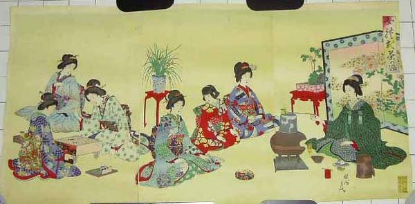 豊原周延: Playing Go and Tea Ceremony — 茶の湯 - Japanese Art Open Database