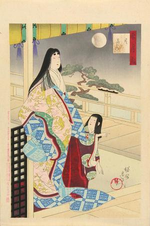 Toyohara Chikanobu: Moon- A beauty on a terrace - Japanese Art Open Database