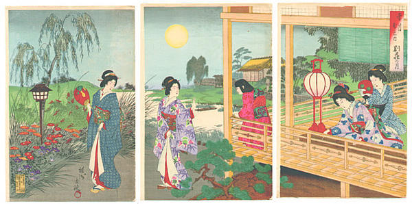 Toyohara Chikanobu: The Moon at a Vacation House - Japanese Art Open Database