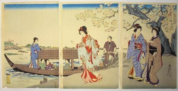 Toyohara Chikanobu: Cherry blossoms Sumida River - Japanese Art Open Database