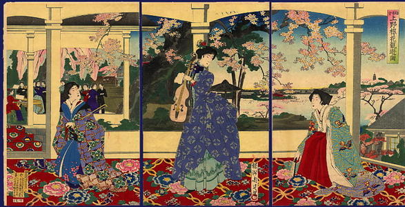 Toyohara Chikanobu: Viewing Cherry Blossoms at Ueno — 上野櫻花観遊図 - Japanese Art Open Database