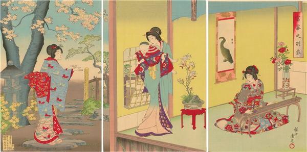 Toyohara Chikanobu: Villa of a wealthy family — 富家之別荘 - Japanese Art Open Database