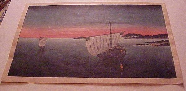 Tomioka Eisen: Anchored Sailboat- V1 - Japanese Art Open Database