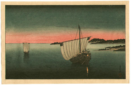 富岡英泉: Anchored Sailboat- V1 - Japanese Art Open Database
