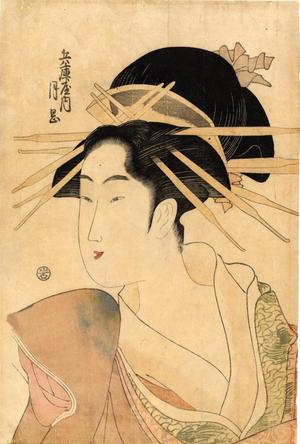 鳥高斎栄昌: Portrait of the courtesan Tsukioka of Hyogo-ya - Japanese Art Open Database