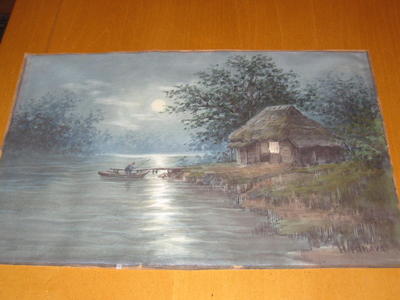 Fukaya H: Hut and Fisherman on a Moonlit Stream - Japanese Art Open Database