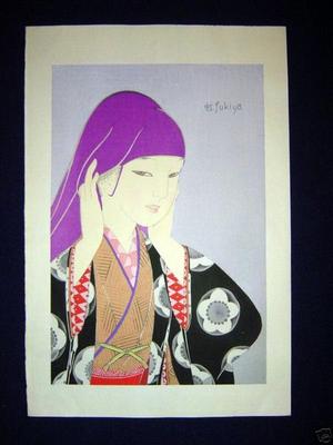 Fukiya Koji: Bijin with Purple Head Scarf - Japanese Art Open Database