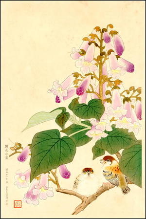 Fukuda Suiko: Sparrows and Gloxinias - Japanese Art Open Database