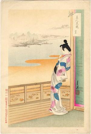 Ogata Gekko: elegant Japanese Lady in her Kimono, gazing out of her balcony - Japanese Art Open Database