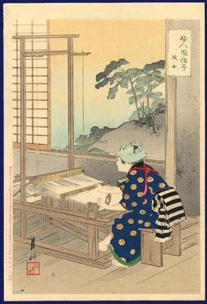 尾形月耕: Orime- The weaver - Japanese Art Open Database
