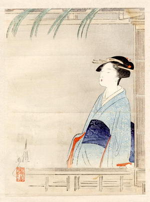 Japanese Print "Bijin at a Window" by Gekko Ogata (尾形月耕)