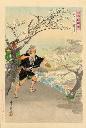 Ogata Gekko: Cherry of Sumida. A strange guest at a cherry blossom party. - Japanese Art Open Database
