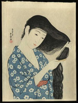 Hashiguchi Goyo: Woman Combing her Hair — 髪すける女 - Japanese Art Open Database