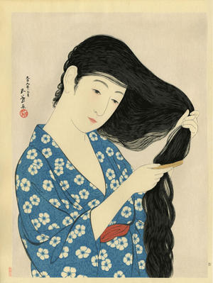 Hashiguchi Goyo: Woman Combing her Hair — 髪すける女 - Japanese Art Open Database
