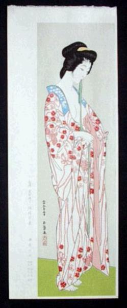 Hashiguchi Goyo: Woman Dressing- Woman in a Long Undergarment — 長襦袢を着たる女 - Japanese Art Open Database