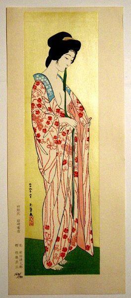 Hashiguchi Goyo: Woman Dressing- Woman in a Long Undergarment — 長襦袢を着たる女 - Japanese Art Open Database