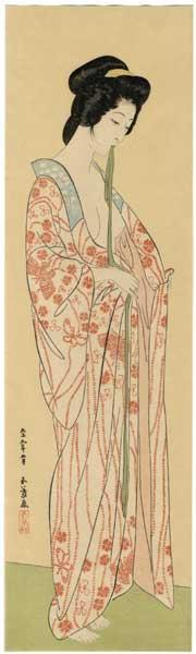 Hashiguchi Goyo: Woman Dressing- Woman in a Long Undergarment — 長襦袢を着たる女 - Japanese Art Open Database